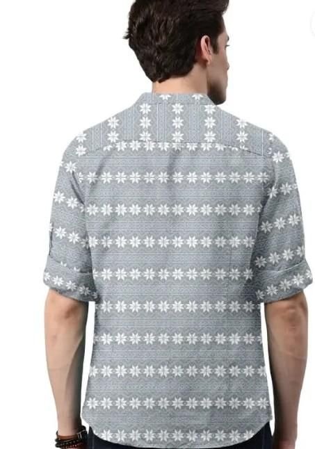 Men's Printed Spread Collar Casual Shirt Grey & White